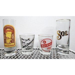 Bar Shot Glass Set of 4 Kahlua Jack Daniel's Red Stripe Sol